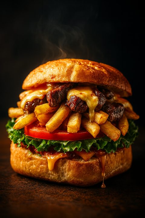 Indulge Royal Beef kota with double beef patty, fries and fresh tomato